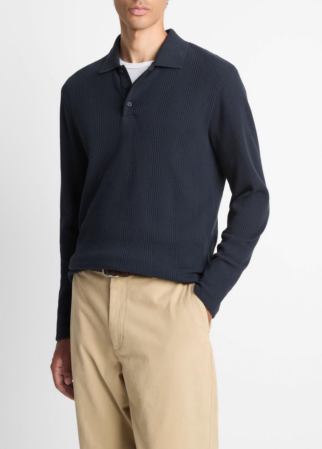 VINCE Variegated Cotton Polo Shirt in Henleys & Polos