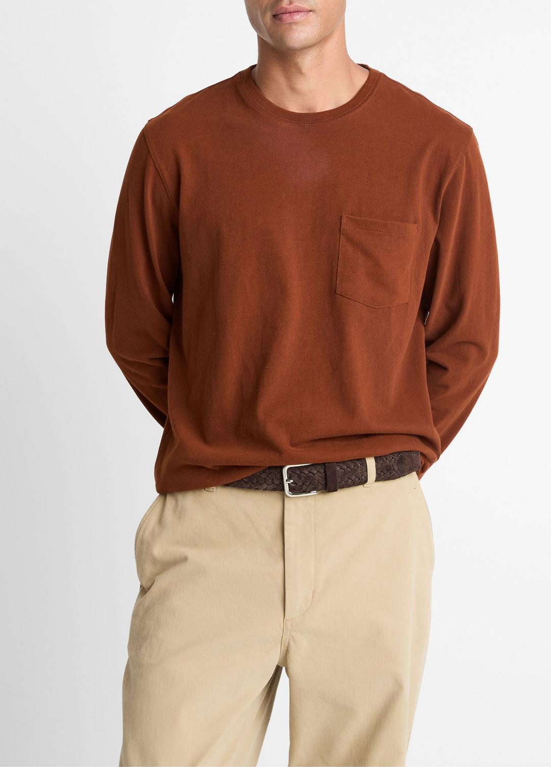 VINCE Sueded Jersey Long-Sleeve Pocket T-Shirt in Long Sleeve