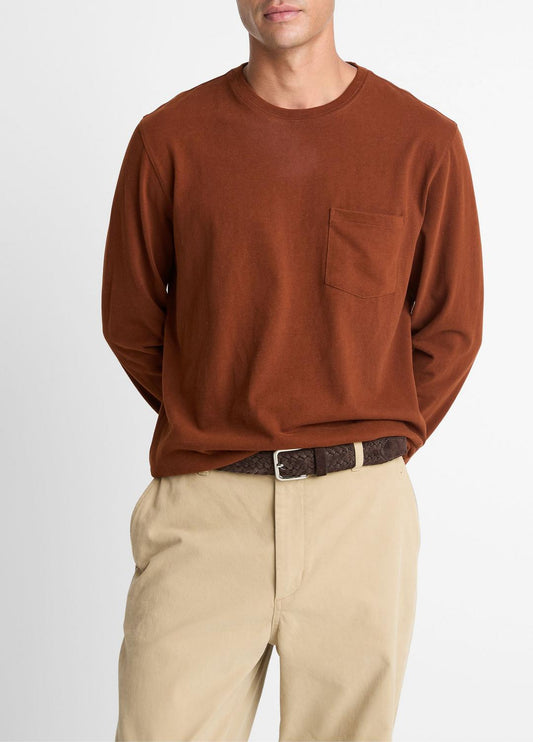 VINCE Sueded Jersey Long-Sleeve Pocket T-Shirt in Long Sleeve