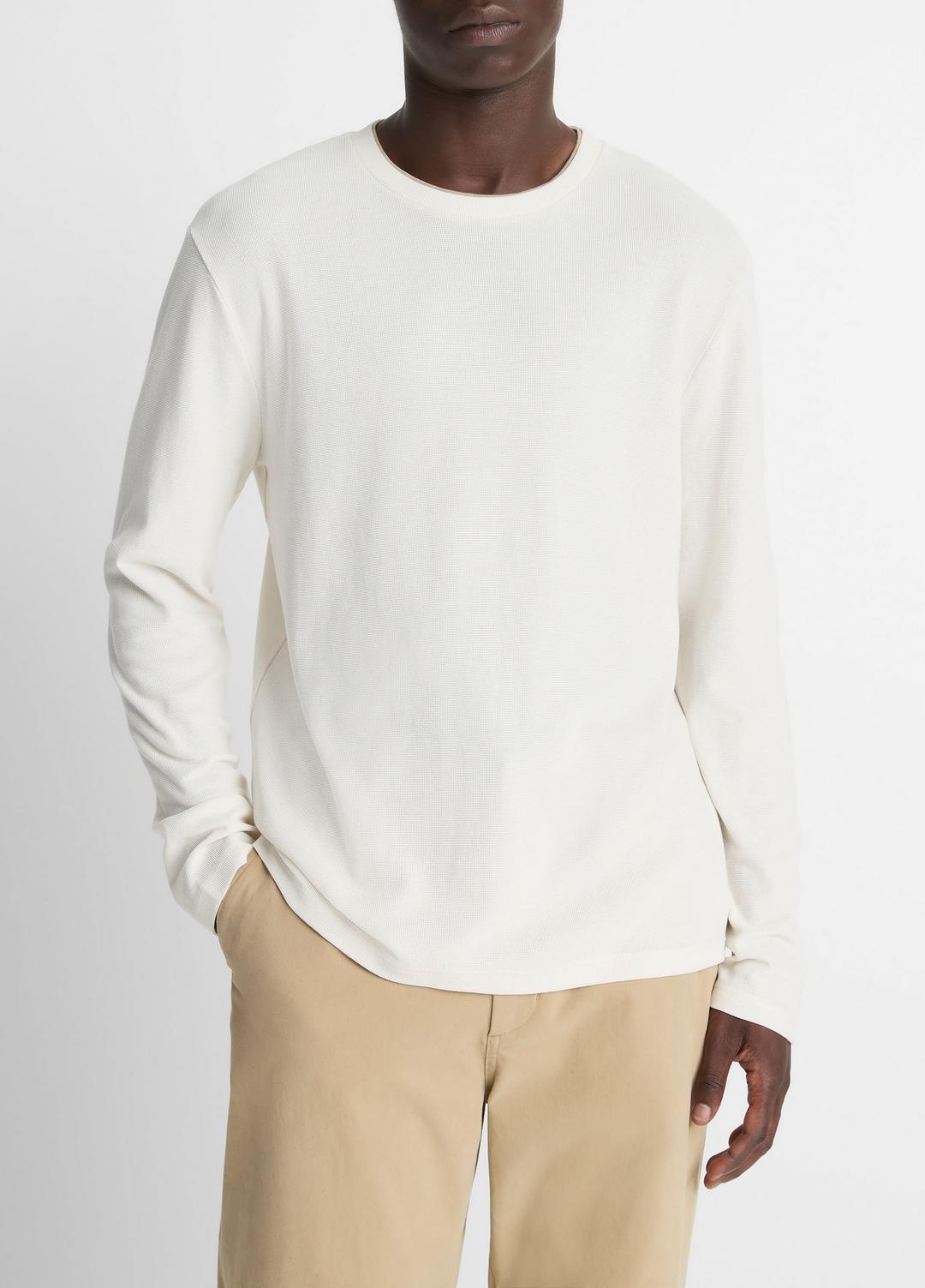 VINCE Micro-Waffle Pima Cotton Double-Collar Long-Sleeve T-Shirt in Long Sleeve