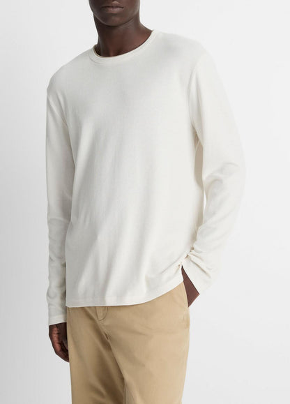 VINCE Micro-Waffle Pima Cotton Double-Collar Long-Sleeve T-Shirt in Long Sleeve