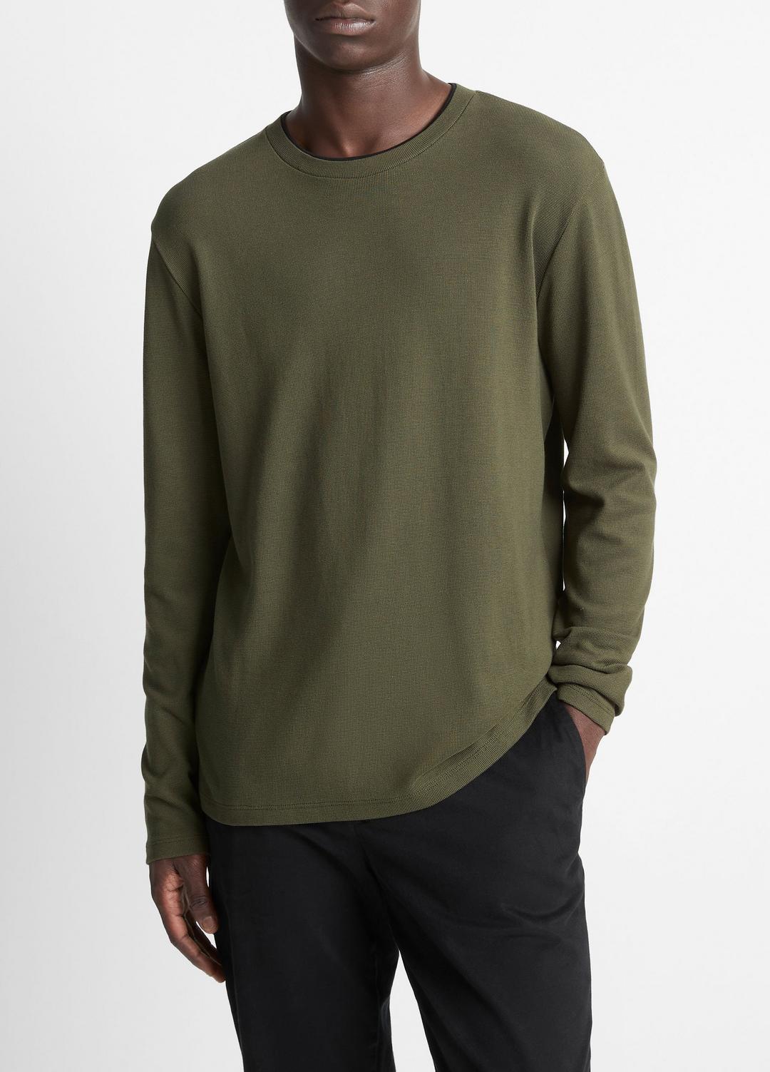 VINCE Micro-Waffle Pima Cotton Double-Collar Long-Sleeve T-Shirt in Long Sleeve