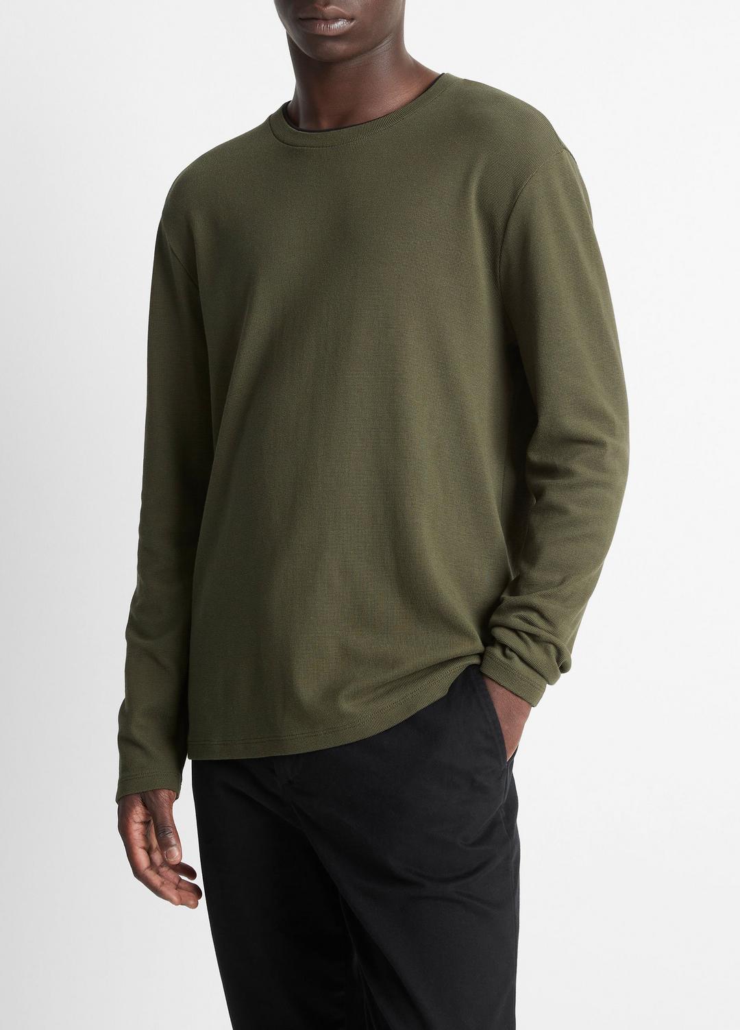 VINCE Micro-Waffle Pima Cotton Double-Collar Long-Sleeve T-Shirt in Long Sleeve