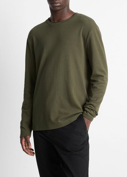 VINCE Micro-Waffle Pima Cotton Double-Collar Long-Sleeve T-Shirt in Long Sleeve