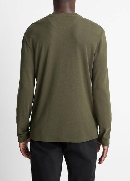 VINCE Micro-Waffle Pima Cotton Double-Collar Long-Sleeve T-Shirt in Long Sleeve