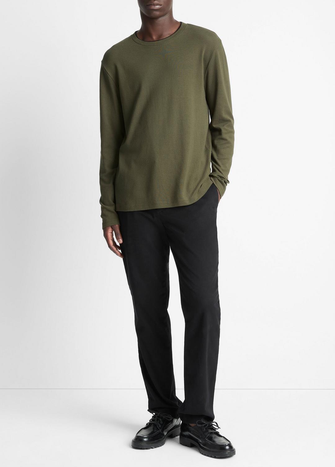 VINCE Micro-Waffle Pima Cotton Double-Collar Long-Sleeve T-Shirt in Long Sleeve