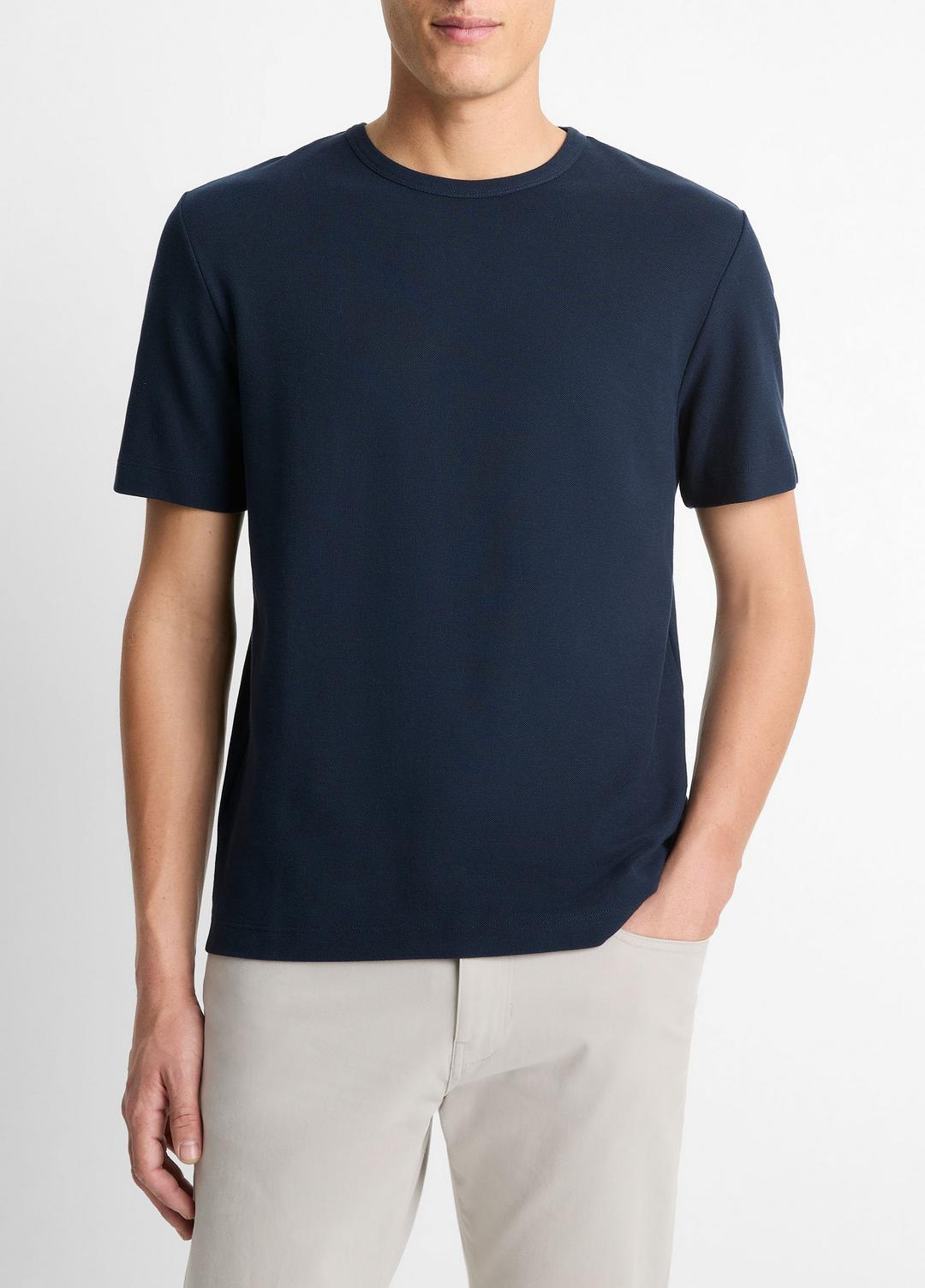 VINCE Pima Cotton Piqué Crew Neck T-Shirt in Short Sleeve