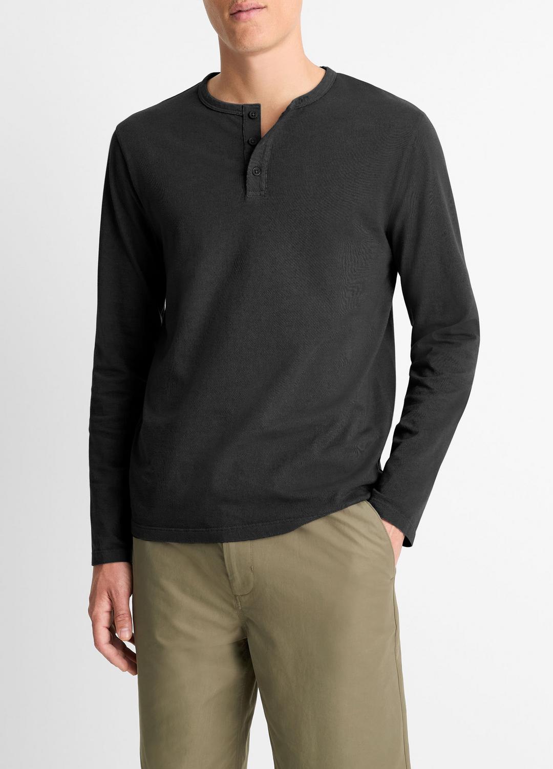 VINCE Garment Dye Cotton Long-Sleeve Henley in Henleys & Polos