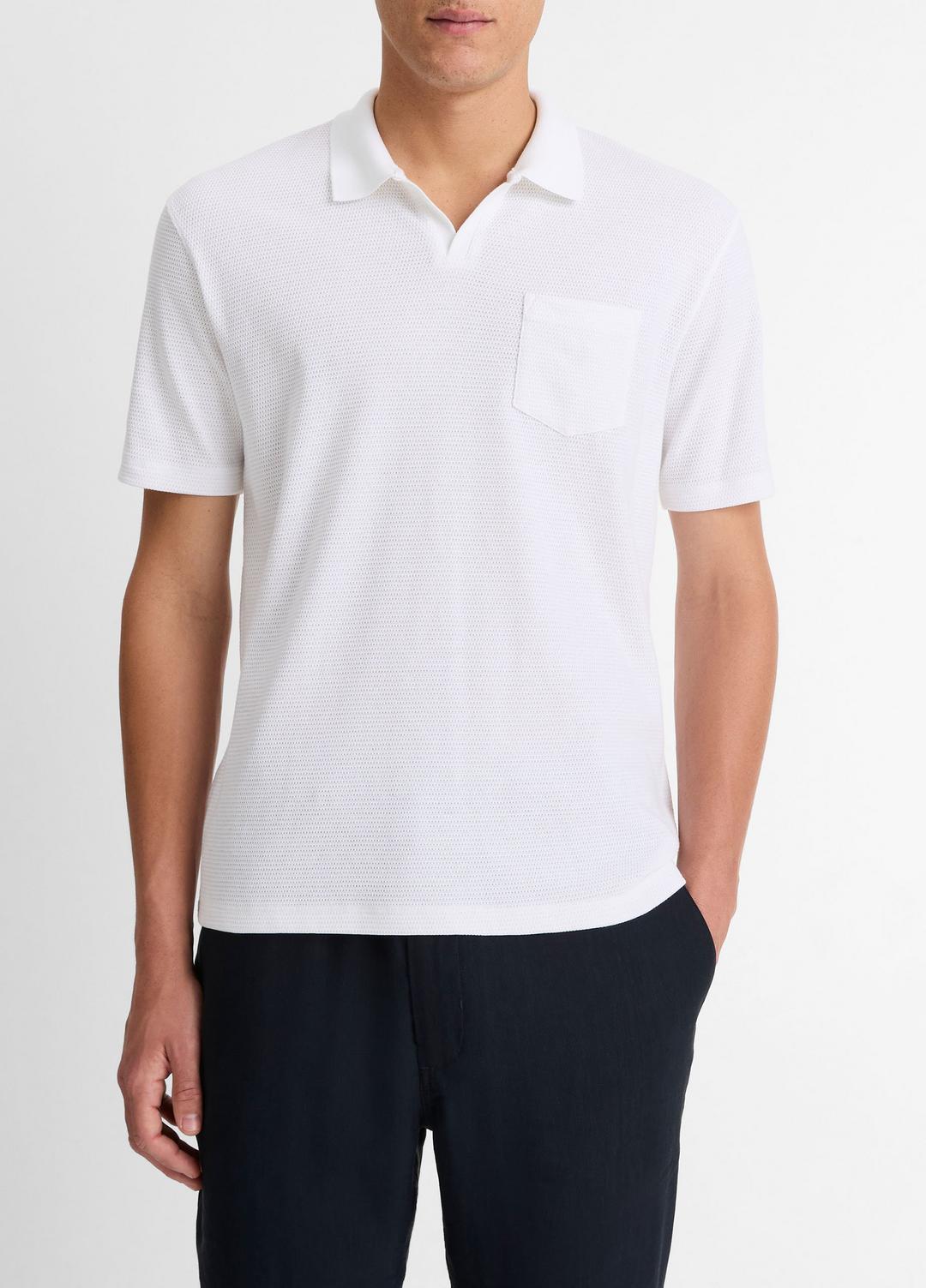 VINCE Cotton-Blend Johnny-Collar Polo Shirt in Short Sleeve