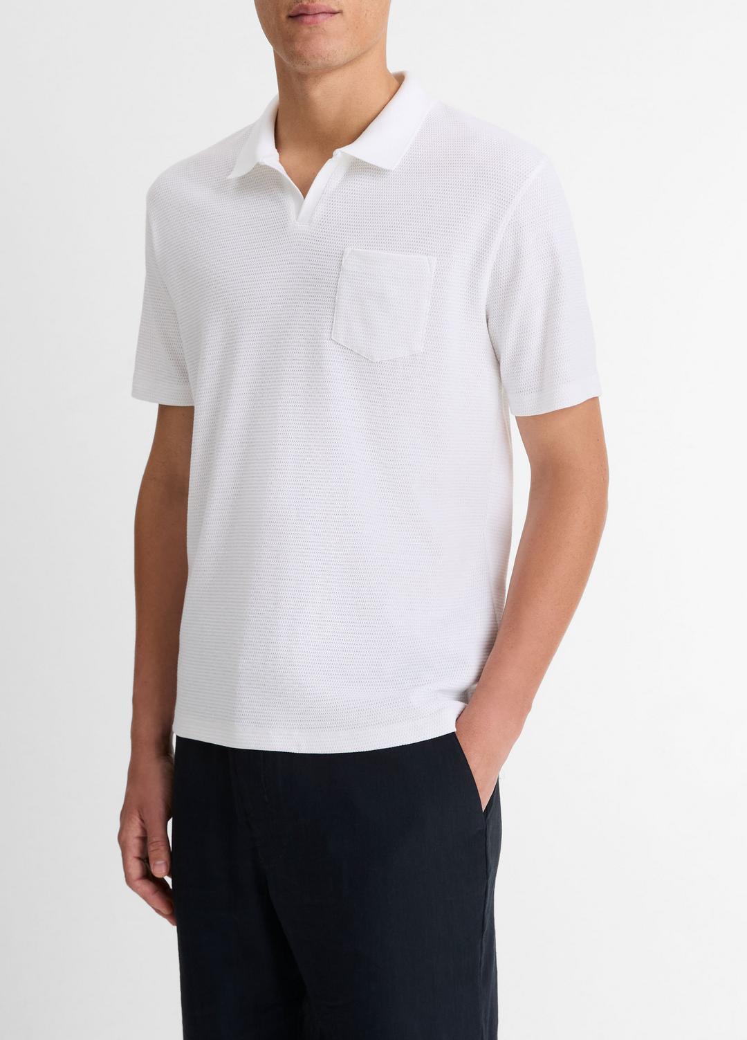 VINCE Cotton-Blend Johnny-Collar Polo Shirt in Short Sleeve