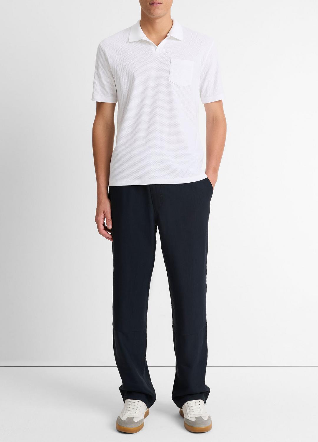 VINCE Cotton-Blend Johnny-Collar Polo Shirt in Short Sleeve