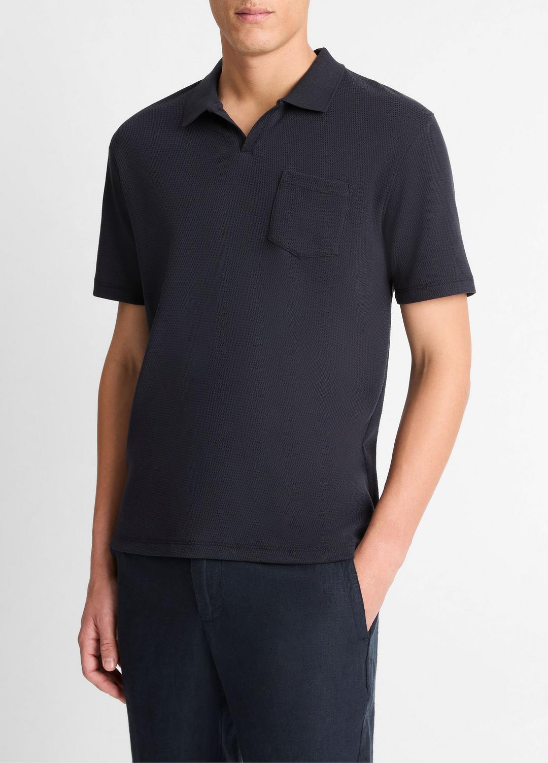 VINCE Cotton-Blend Johnny-Collar Polo Shirt in Short Sleeve