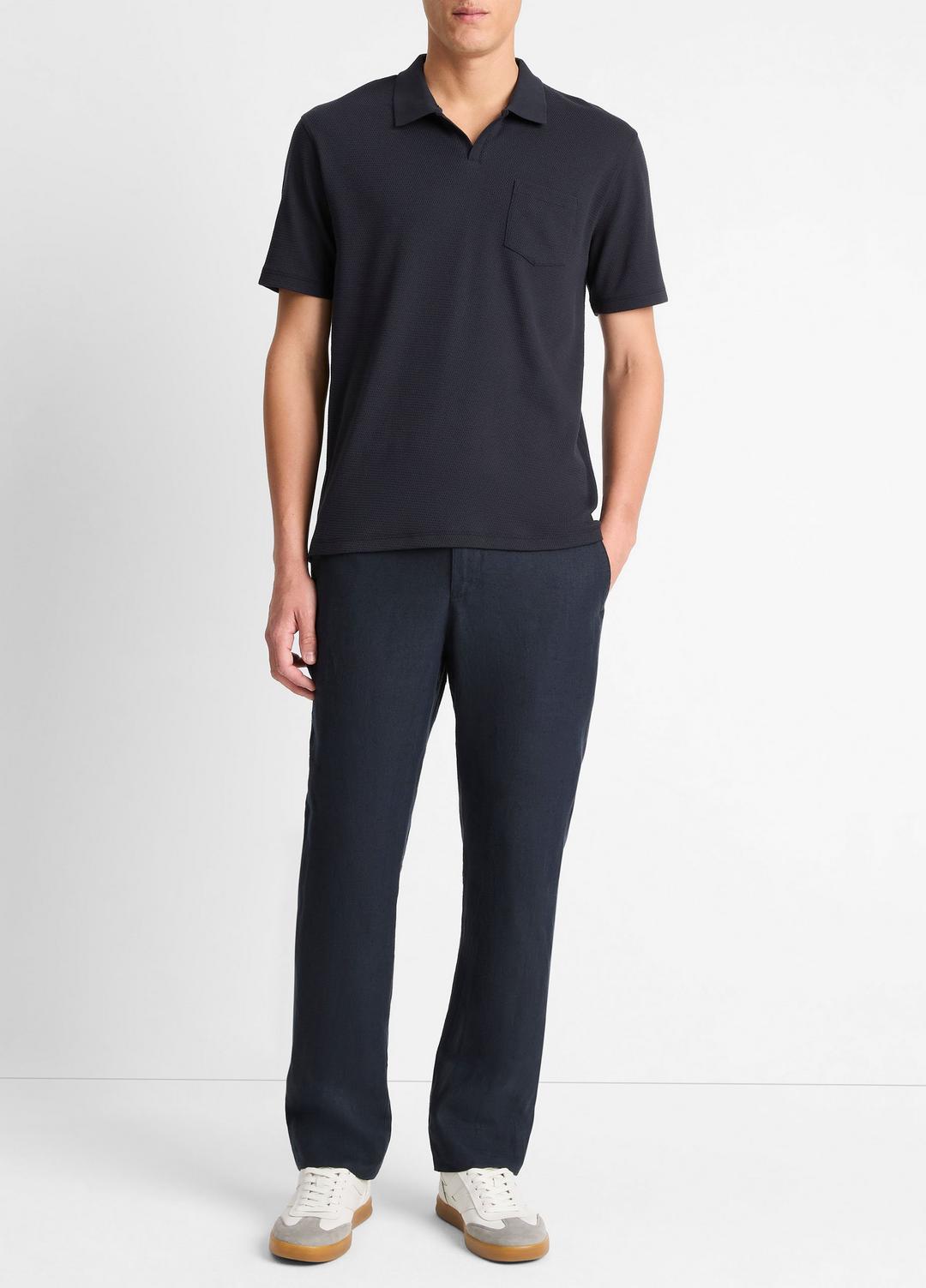 VINCE Cotton-Blend Johnny-Collar Polo Shirt in Short Sleeve