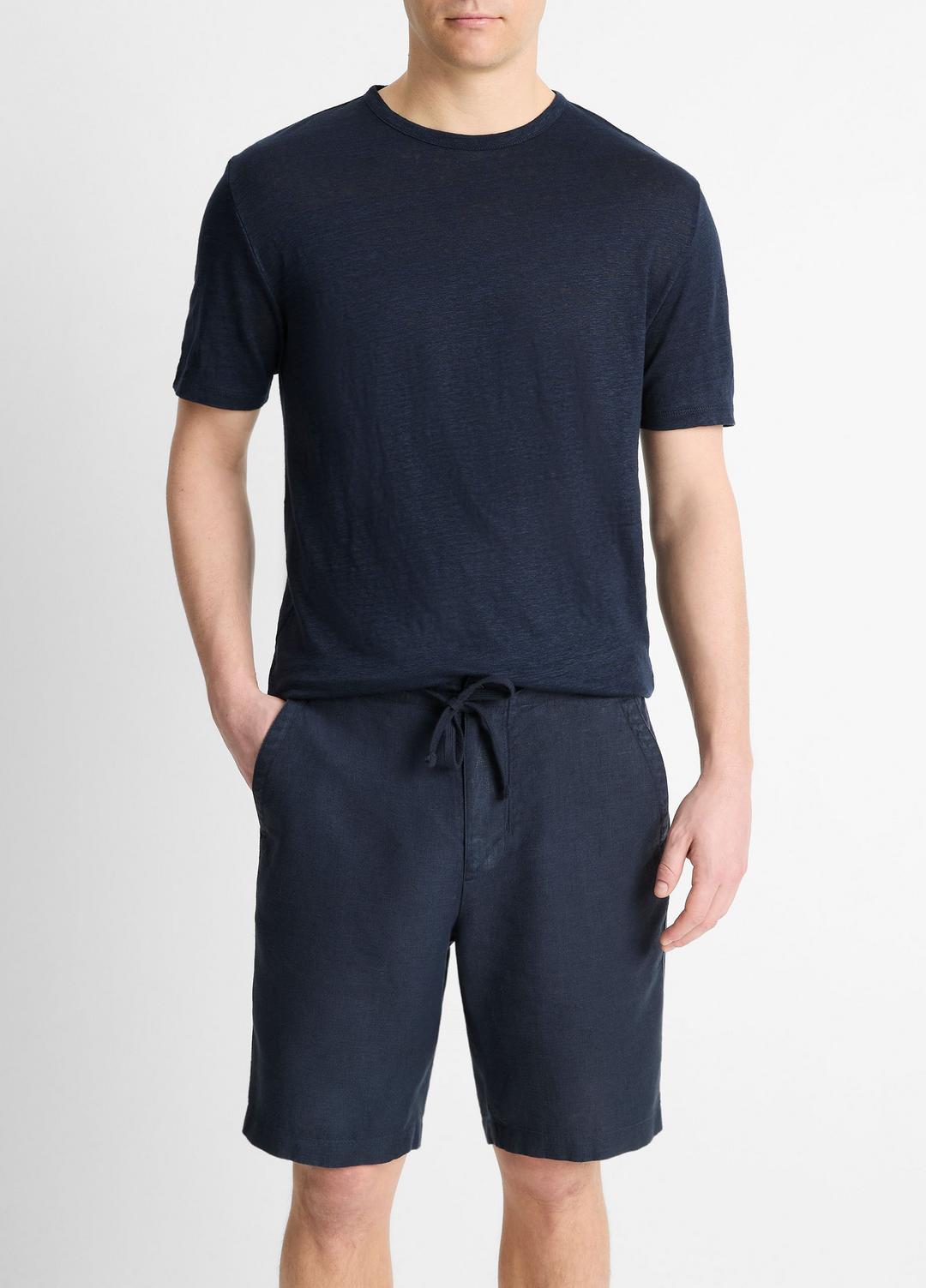 VINCE Linen Crew Neck T-Shirt in Short Sleeve