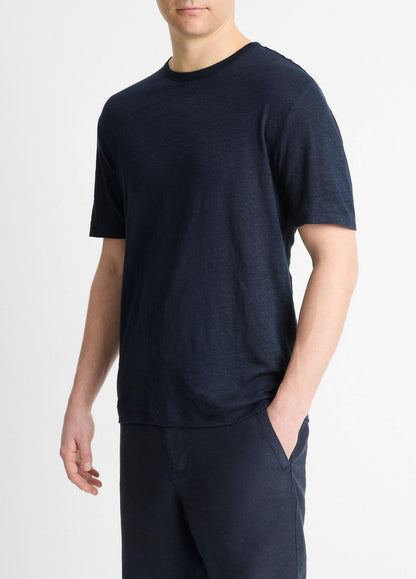 VINCE Linen Crew Neck T-Shirt in Short Sleeve