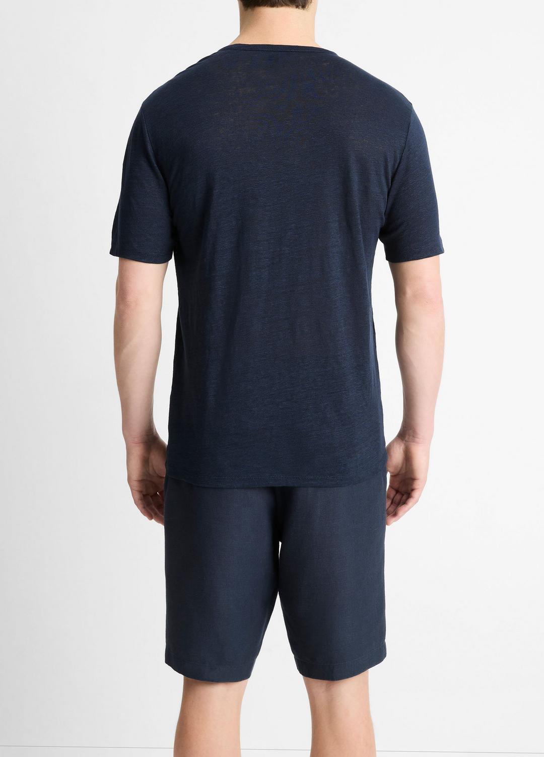 VINCE Linen Crew Neck T-Shirt in Short Sleeve