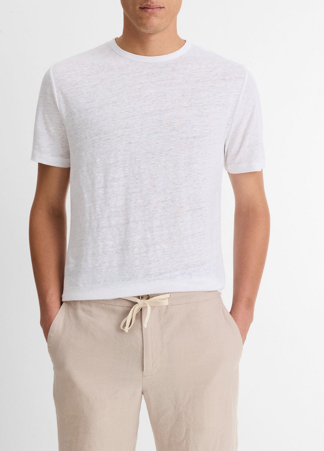 VINCE Linen Crew Neck T-Shirt in Short Sleeve