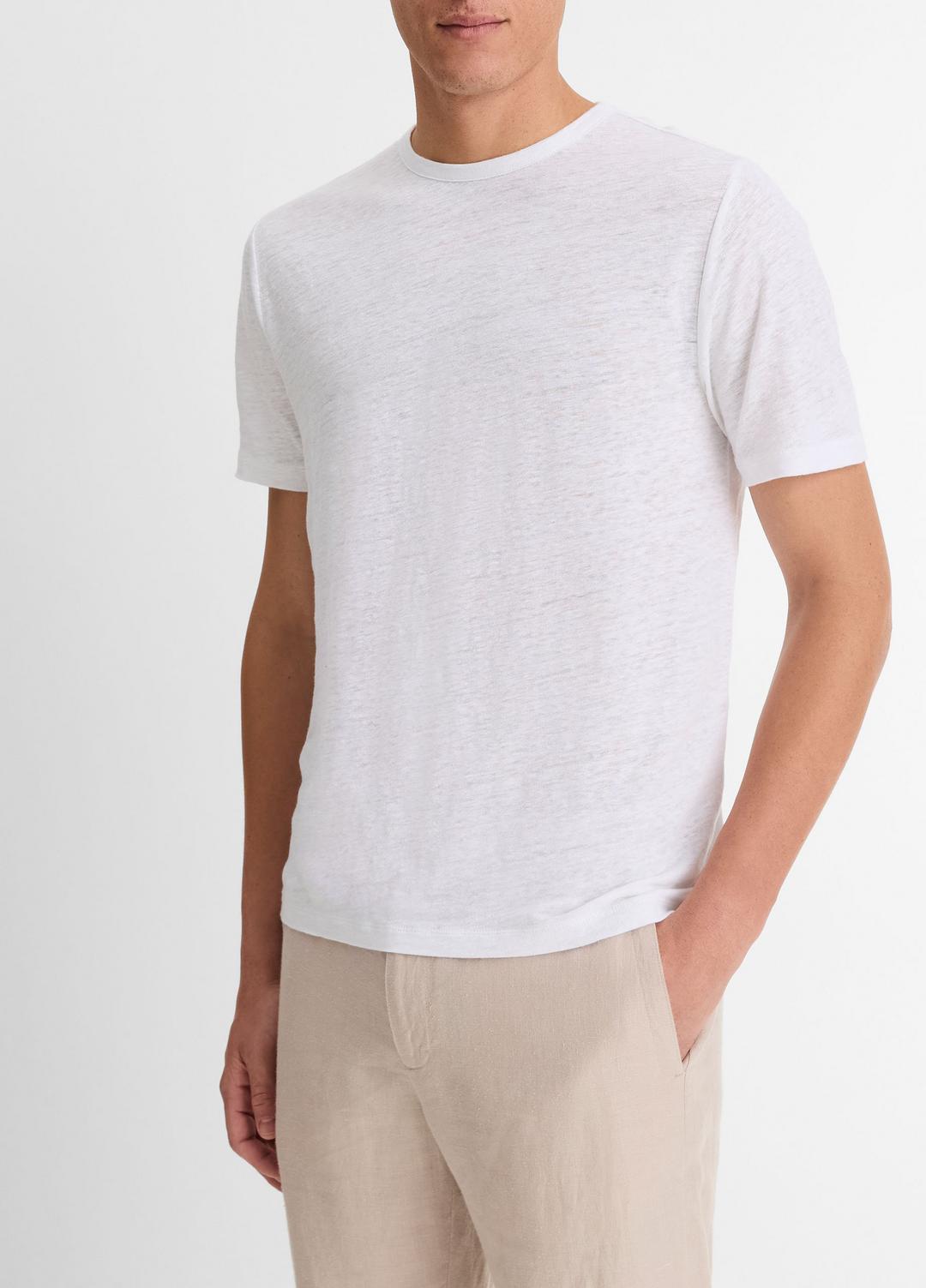 VINCE Linen Crew Neck T-Shirt in Short Sleeve
