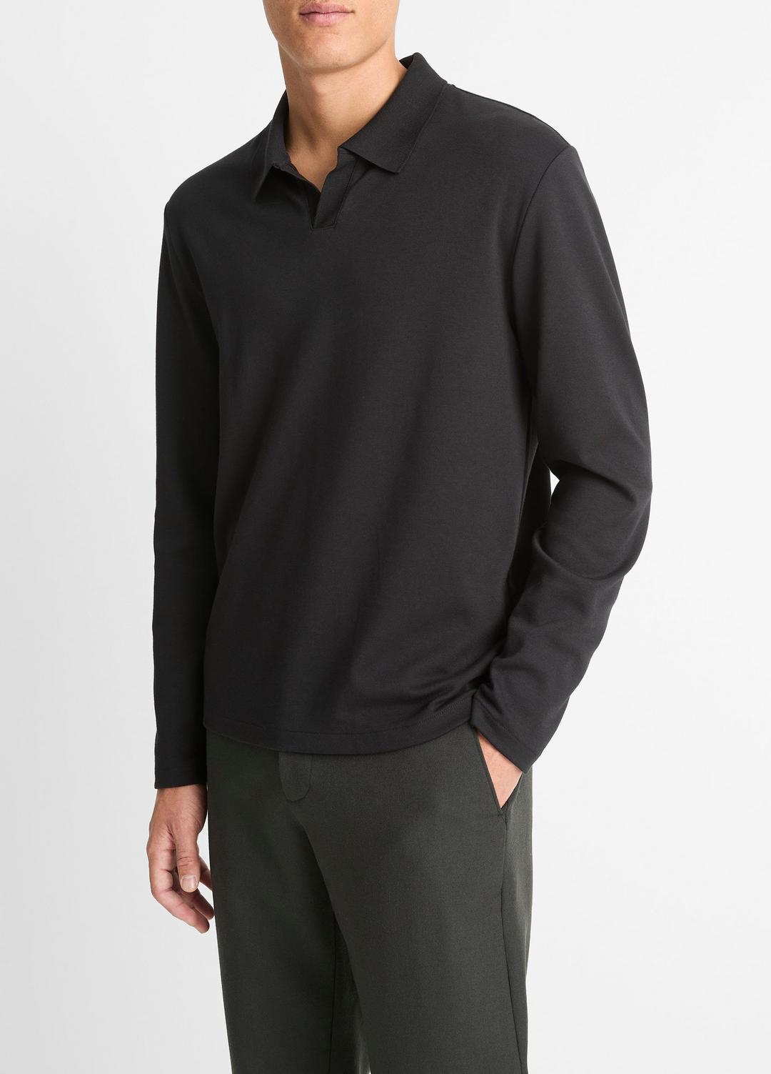 VINCE Milano Pima Cotton-Blend Johnny-Collar Shirt in Long Sleeve