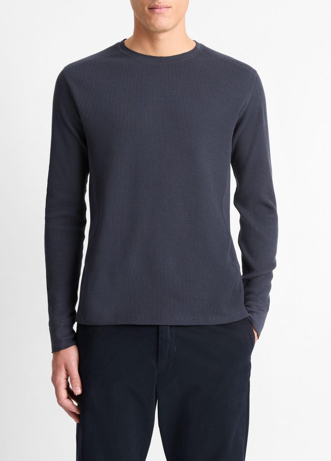 VINCE Pima Cotton-Blend Thermal Long-Sleeve Pullover in Long Sleeve