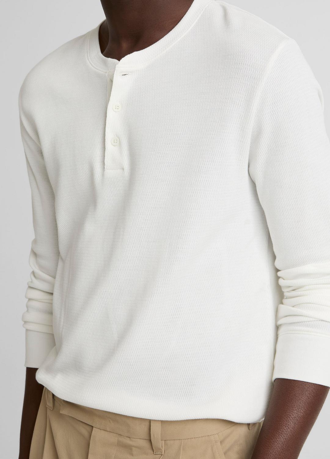 VINCE Jacquard-Rib Cotton Henley in Long Sleeve