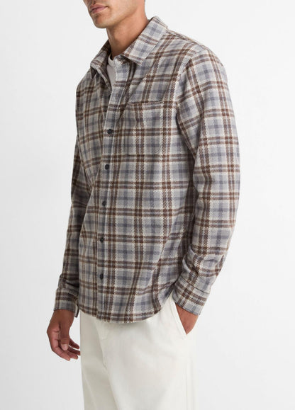 VINCE Plaid Cotton-Blend Shirt Jacket in Shirt Jackets