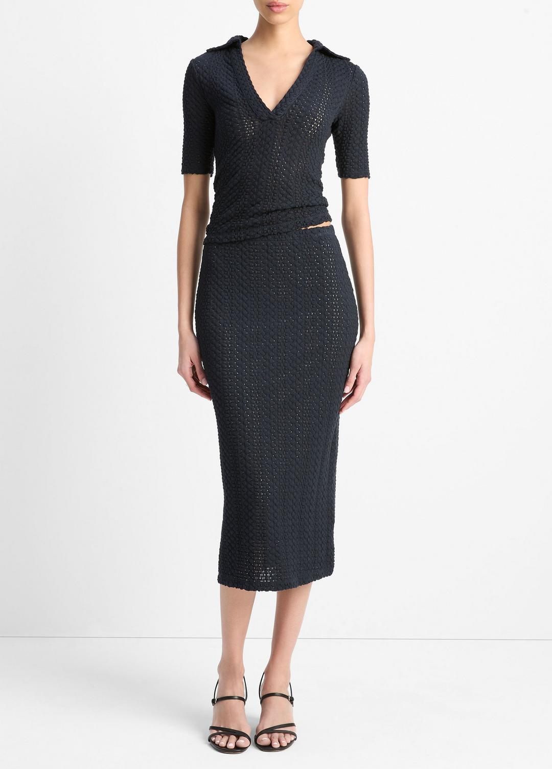 VINCE Textural Cotton Midi Skirt in Dresses & Skirts