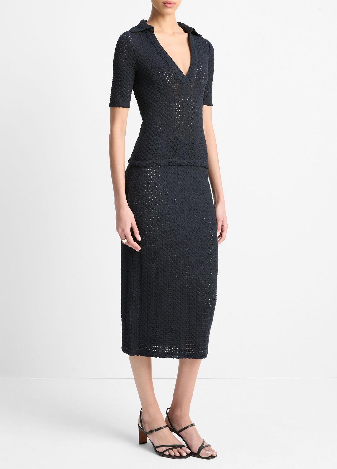 VINCE Textural Cotton Midi Skirt in Dresses & Skirts