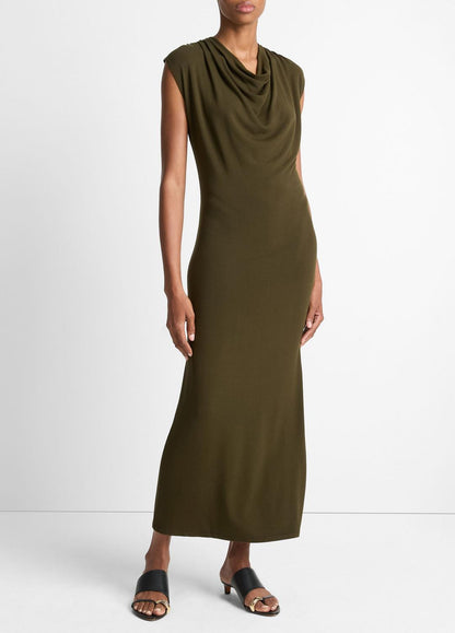 VINCE Jersey Draped Cowl-Neck Dress in Dresses & Skirts