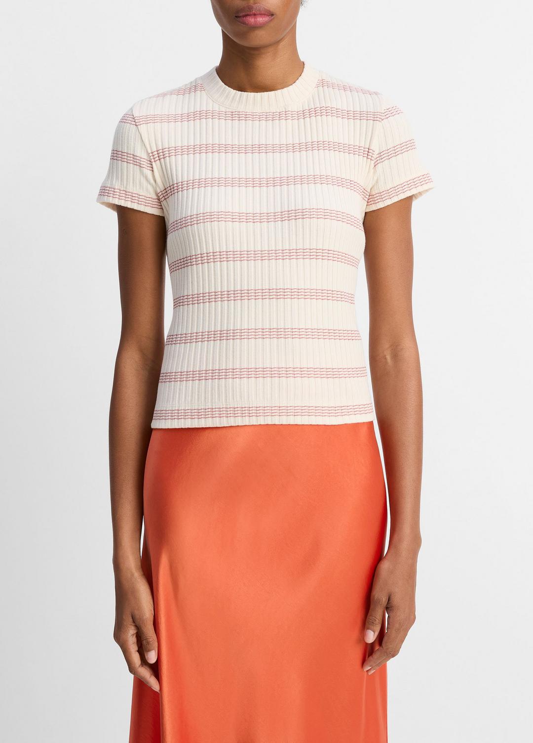 VINCE Striped Ribbed Cotton-Blend Top in Shirts & Tees