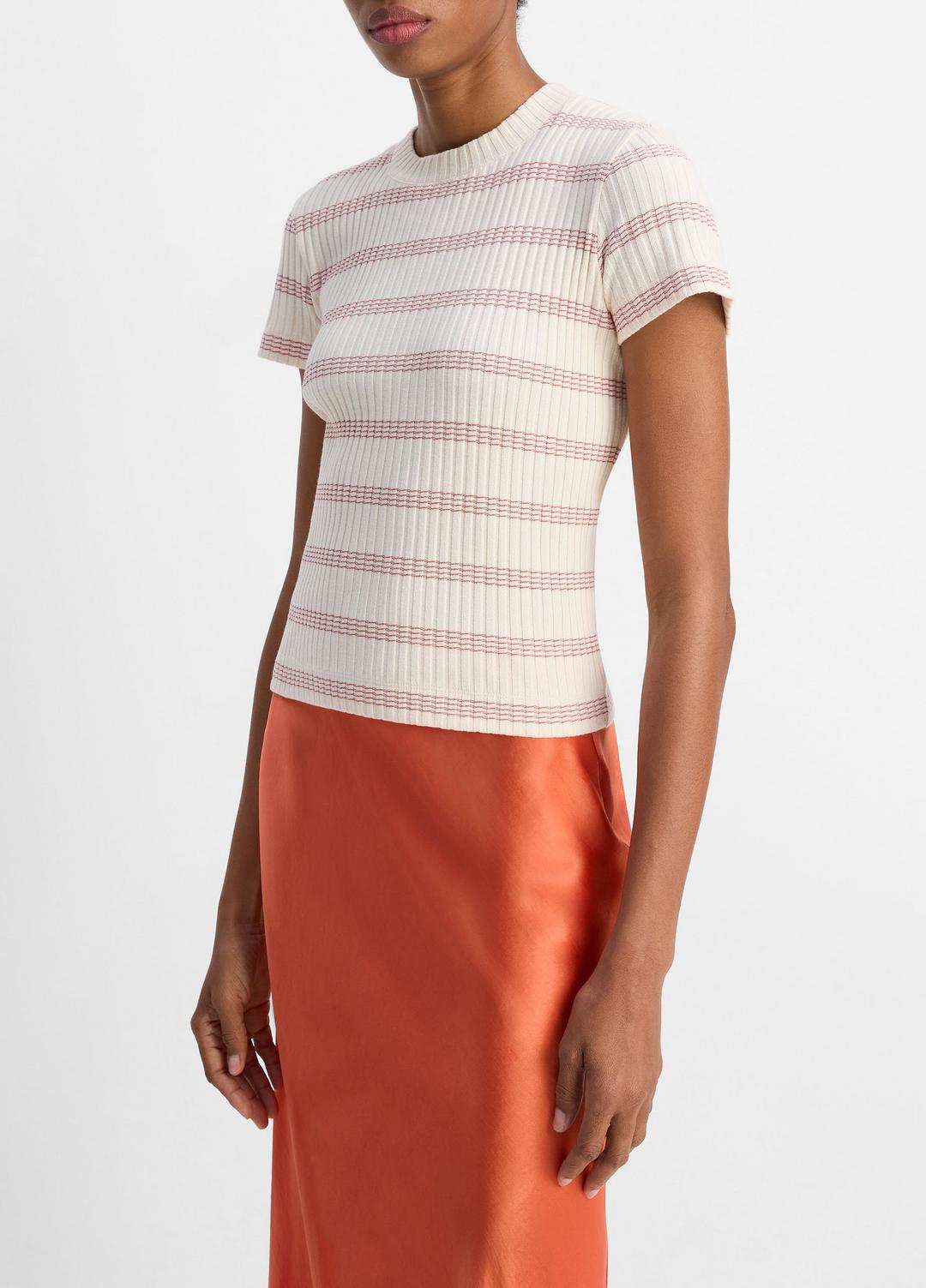 VINCE Striped Ribbed Cotton-Blend Top in Shirts & Tees