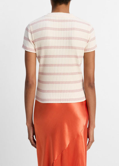 VINCE Striped Ribbed Cotton-Blend Top in Shirts & Tees
