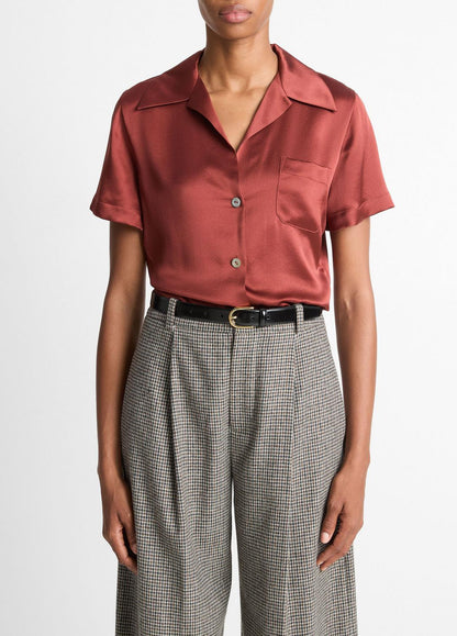 VINCE Silk Short-Sleeve Button-Front Shirt in Shirts & Tees