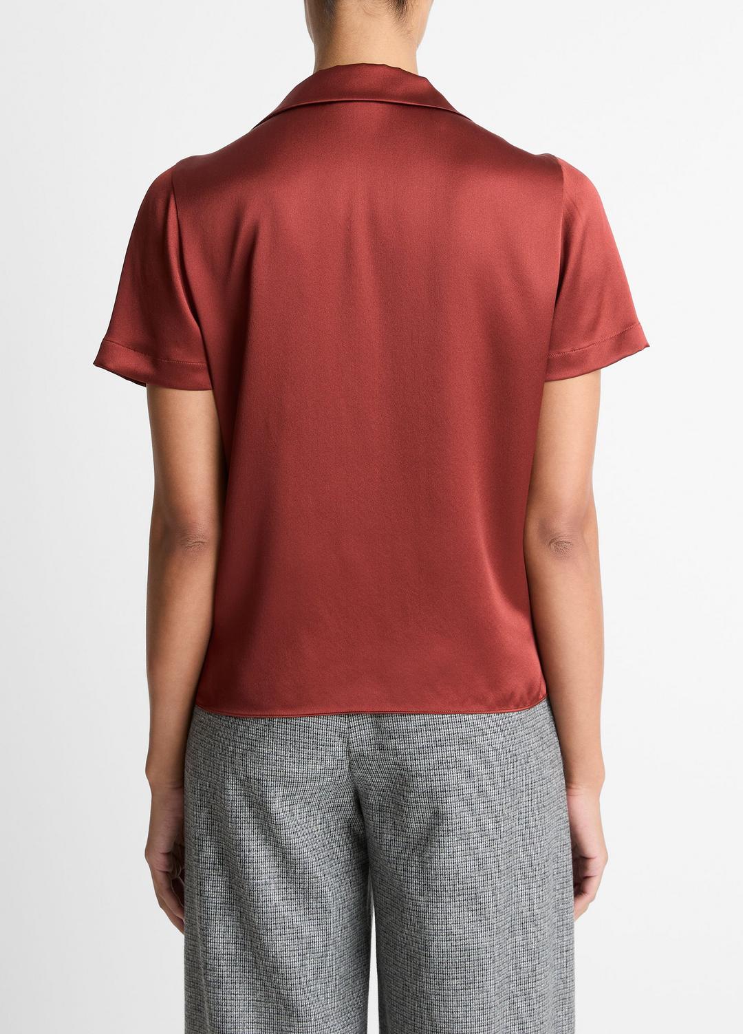 VINCE Silk Short-Sleeve Button-Front Shirt in Shirts & Tees