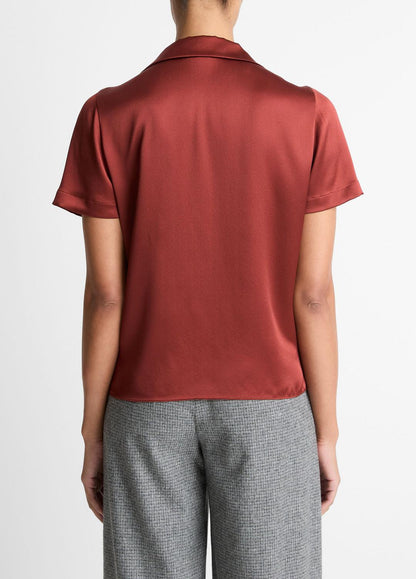 VINCE Silk Short-Sleeve Button-Front Shirt in Shirts & Tees