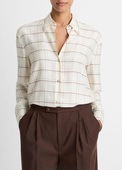 VINCE Checked Plaid Button-Front Shirt in Shirts & Tees