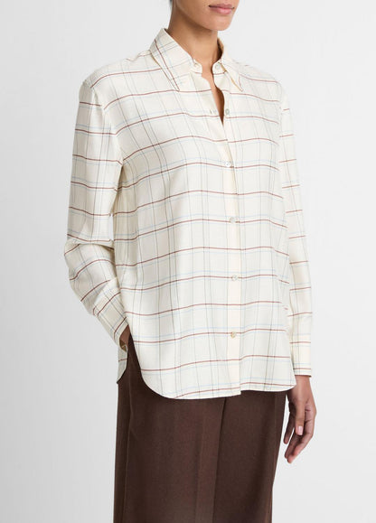 VINCE Checked Plaid Button-Front Shirt in Shirts & Tees