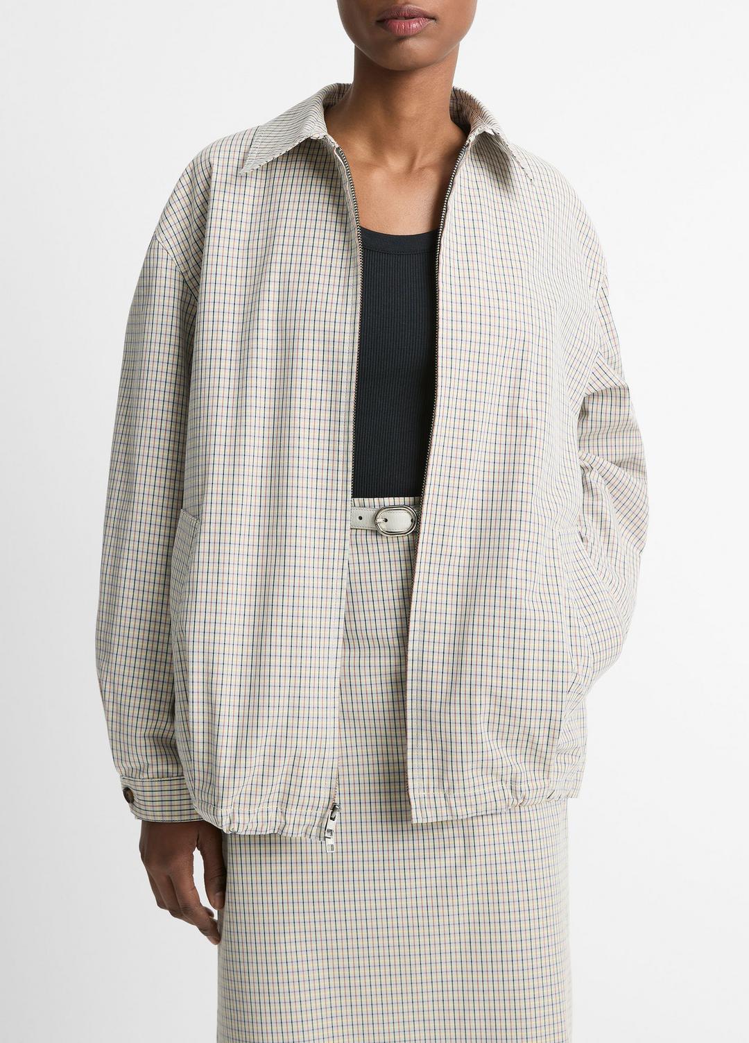VINCE Gardener's Check Cotton Oversized Bomber Jacket in Jackets & Outerwear