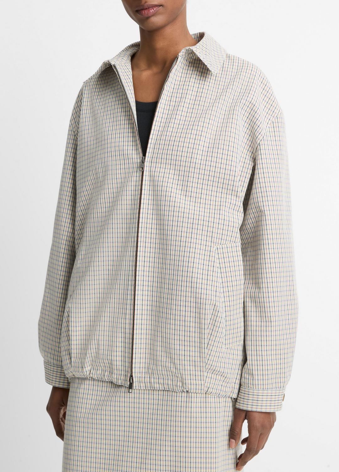 VINCE Gardener's Check Cotton Oversized Bomber Jacket in Jackets & Outerwear