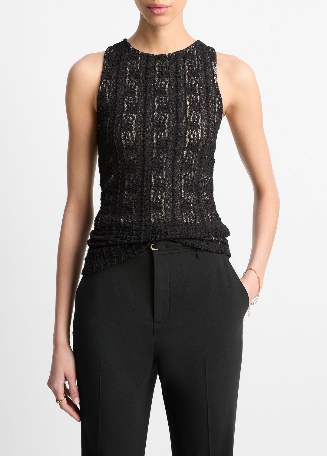 VINCE Smocked Lace Shell in Shirts & Tees