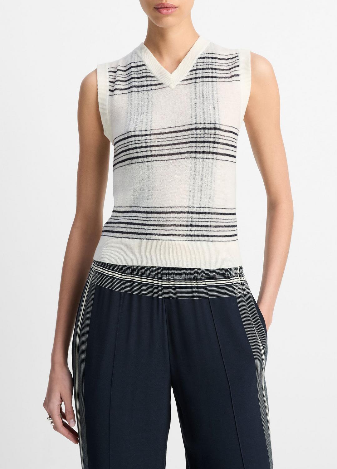 VINCE Featherweight Plaid Wool Sweater Vest in Sweaters