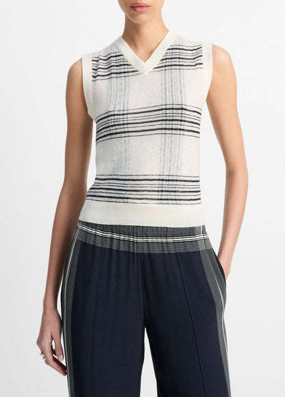 VINCE Featherweight Plaid Wool Sweater Vest in Sweaters