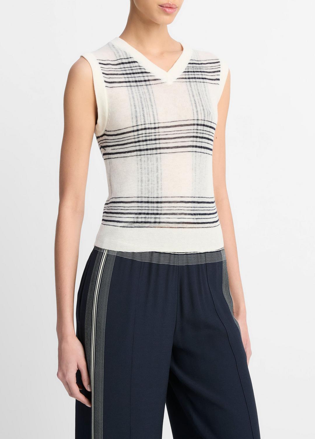 VINCE Featherweight Plaid Wool Sweater Vest in Sweaters