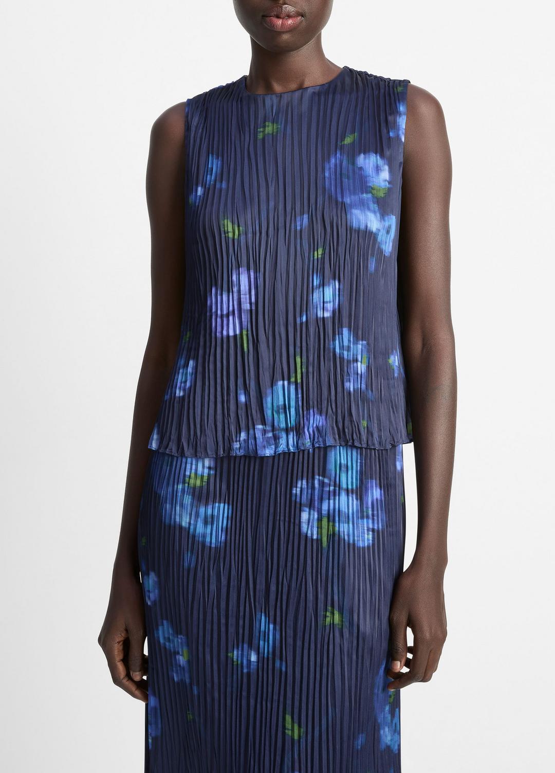 VINCE Poppy Blur Crushed Satin Shell in Shirts & Tees