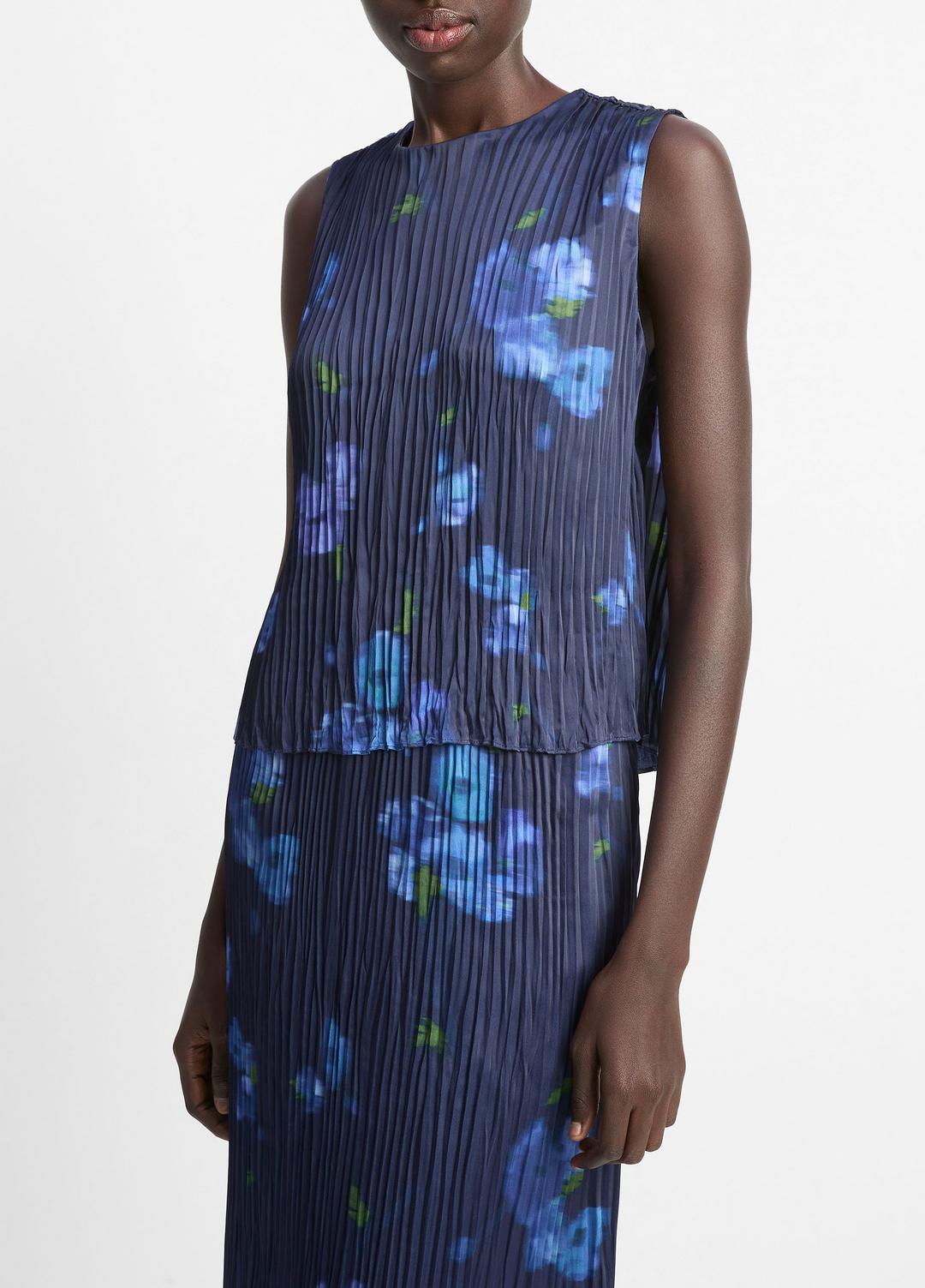 VINCE Poppy Blur Crushed Satin Shell in Shirts & Tees
