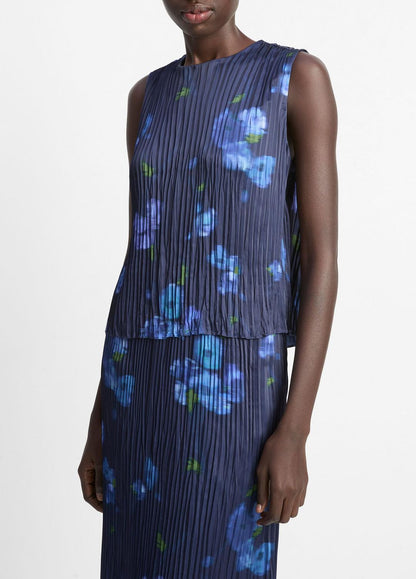 VINCE Poppy Blur Crushed Satin Shell in Shirts & Tees