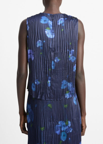 VINCE Poppy Blur Crushed Satin Shell in Shirts & Tees