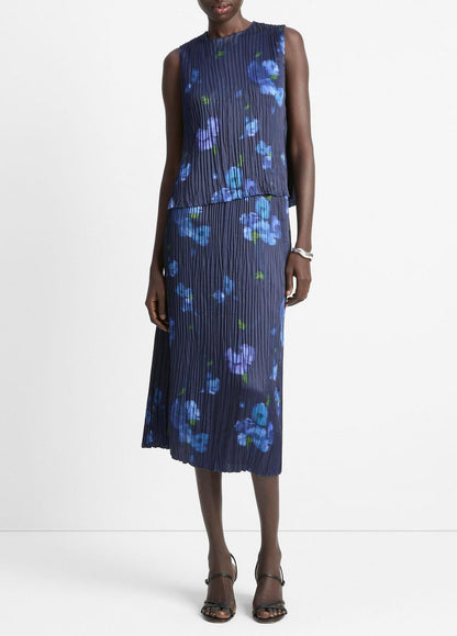 VINCE Poppy Blur Crushed Satin Shell in Shirts & Tees