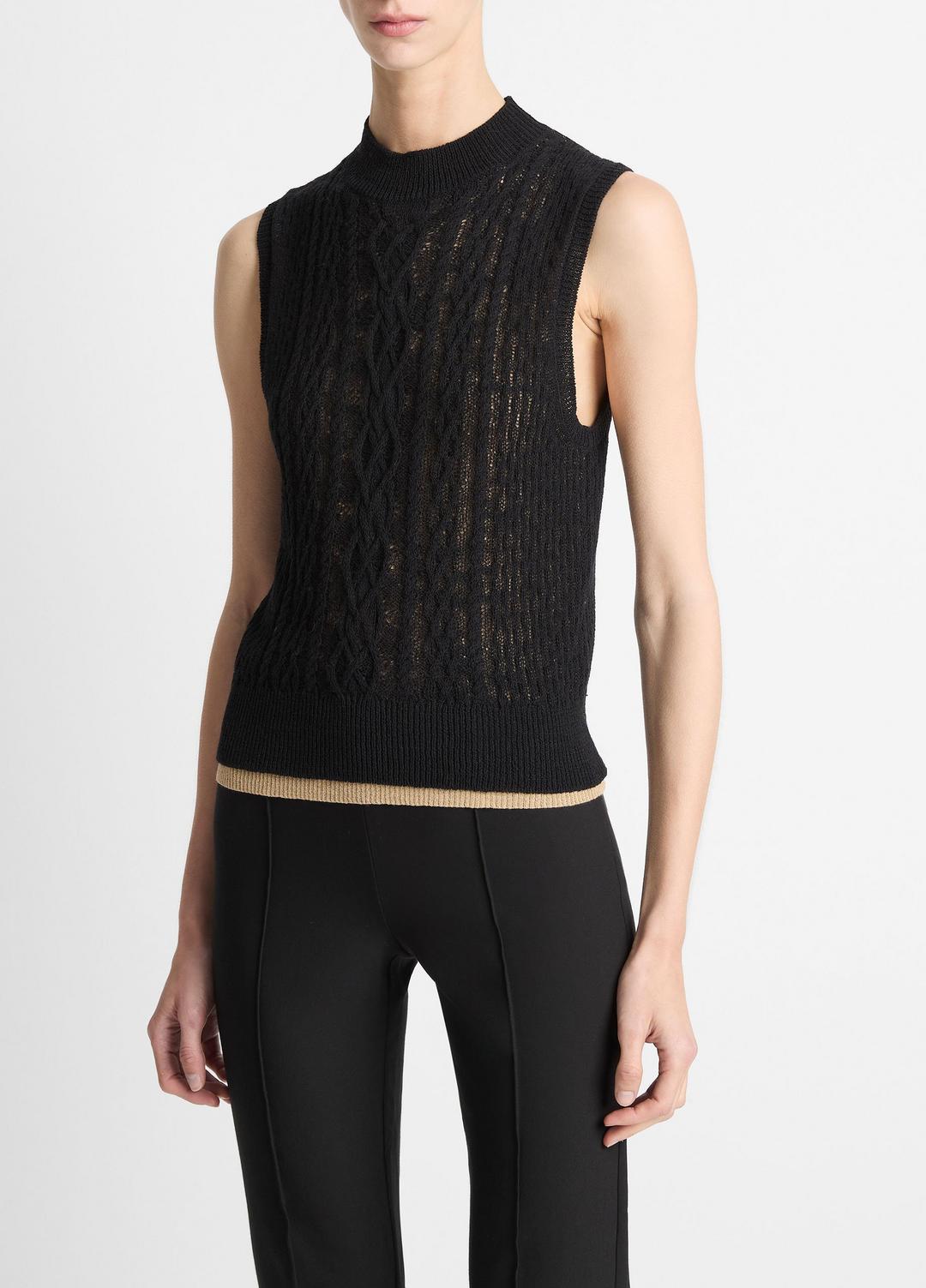 VINCE Cable Cotton-Blend Double-Layer Shell in Sweaters