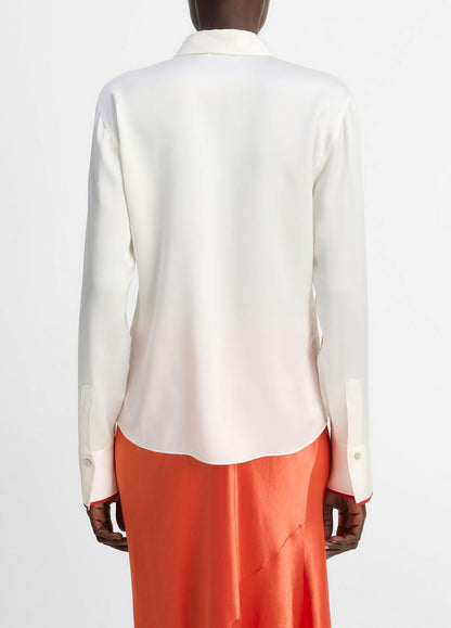 VINCE Tipped Silk Button-Front Blouse in Shirts & Tees